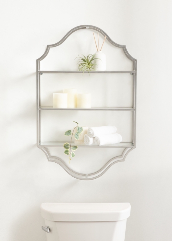 Wall Shelf Arched Silhouette Polished Silver Frame Three Tiered Glass