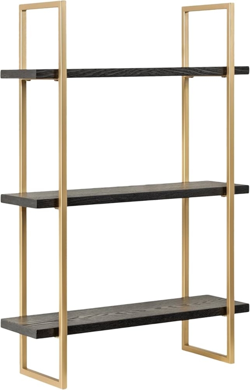 Wall Shelf Arched Top Gold Metal Frame Black Shelves Three-Tier