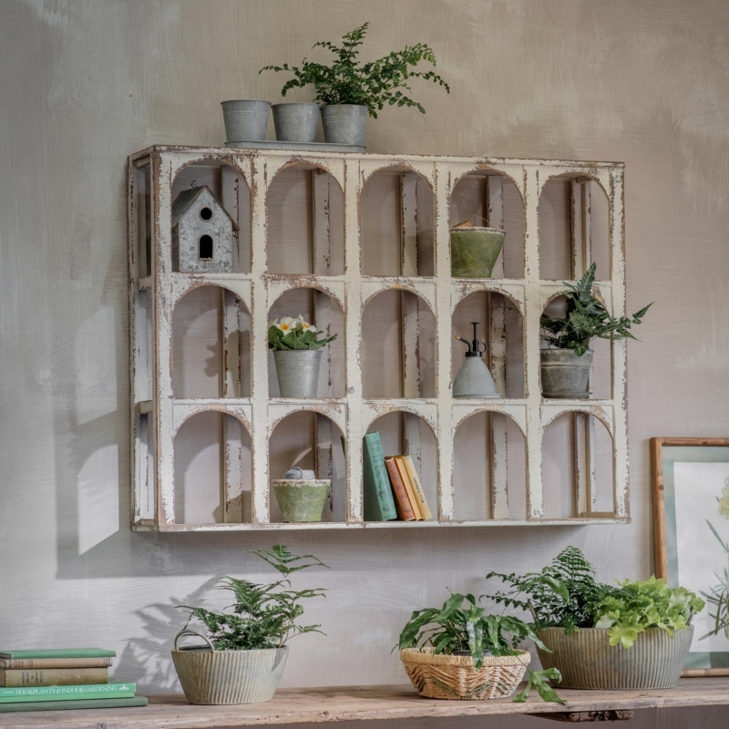 Wall Shelf Bohemian Light Wood Arched Silhouette Woven Cane