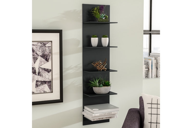 Wall Shelf: Circular Black Metal Frame with Three-Tier Wood Tiers