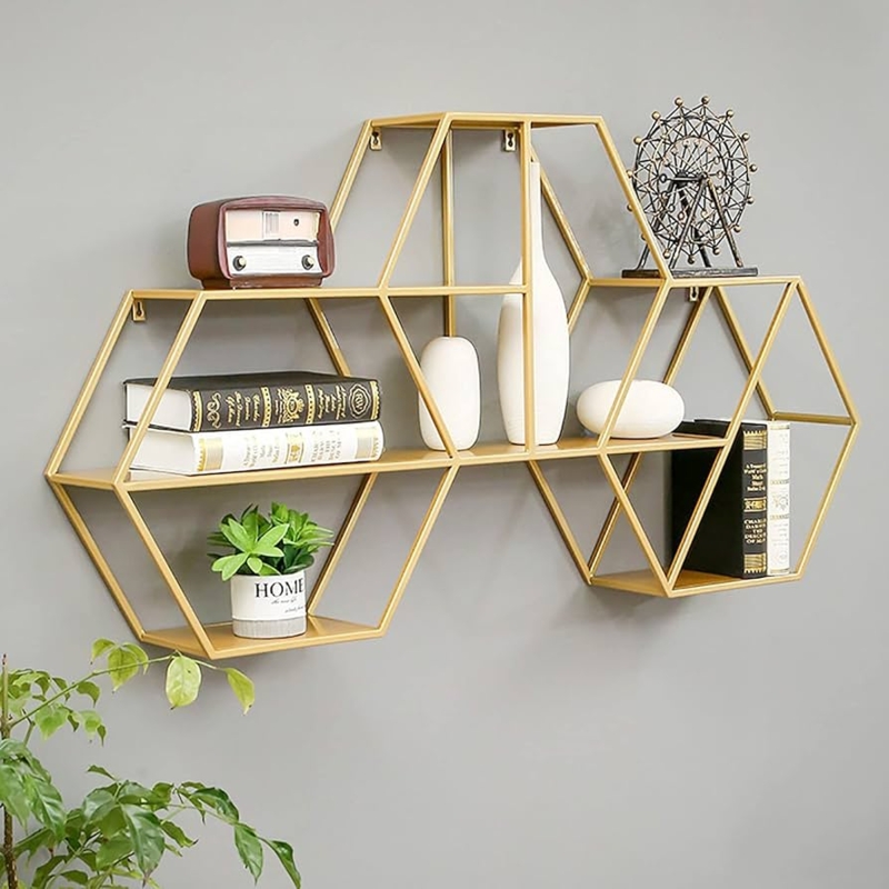 Wall Shelf Circular Metal Frame Gold White Glam Display Rack (72 chars)