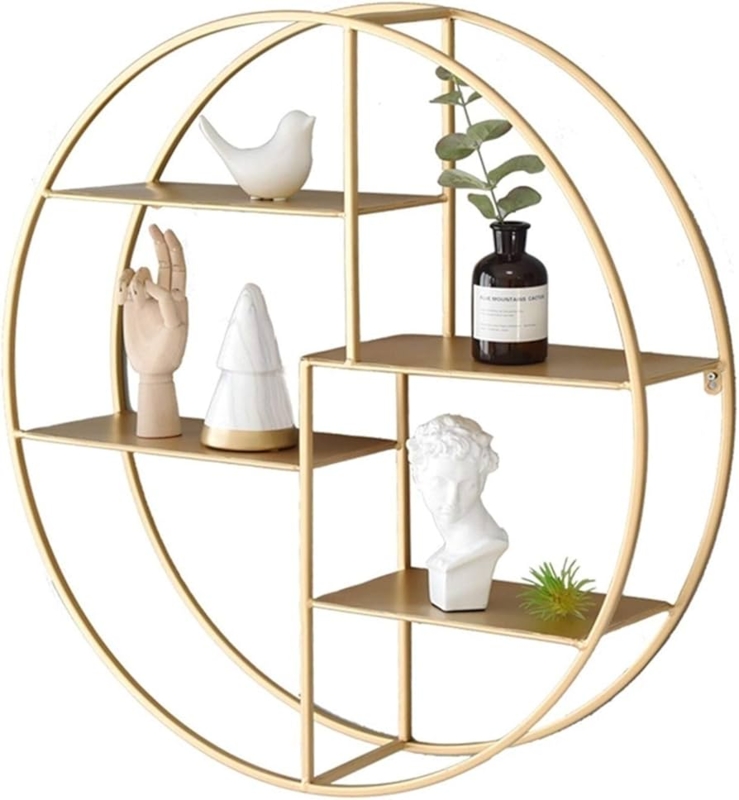 Wall Shelf Circular Silhouette Geometric Grid Black Gold Display (74 chars)