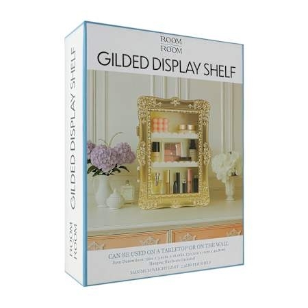Wall Shelf Circular Silhouette Gold Finish Two-Tier Wood Toned