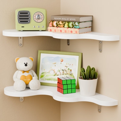 Wall Shelf Cloud Shape Corner Mount Scalloped Edge White