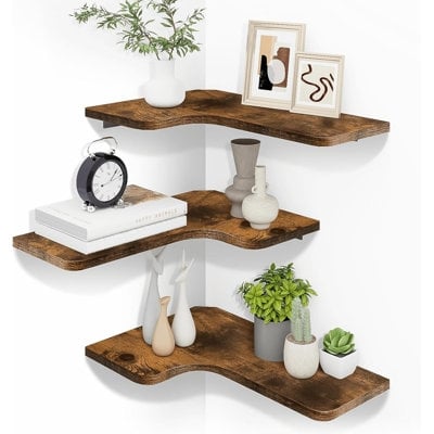 Wall Shelf Cord Management Notch L-Shaped Set of 3 Wood Toned Organized