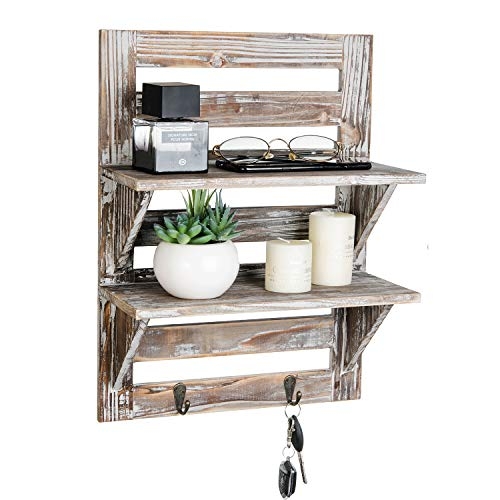Wall Shelf Distressed Rustic Hanging Rod S-Hooks Industrial