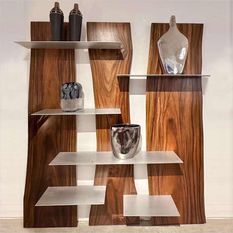 Wall Shelf Five Tier Light Wood Vertical Frame Open Back