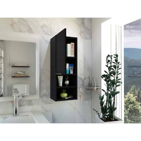 Wall Shelf Four Compartments Matte Black Vertical Floating Design