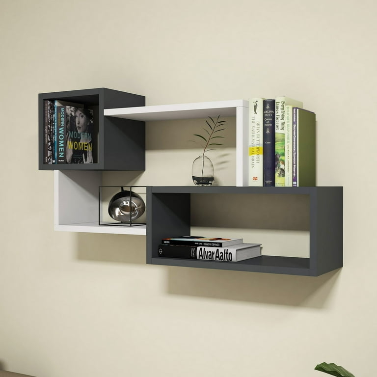Wall Shelf Geometric Compartments Black Interior Accents White