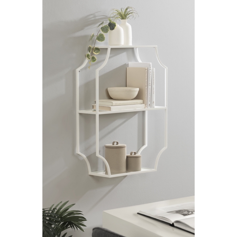 Wall Shelf Geometric Frame Three-Tier White Metal Matte Finish