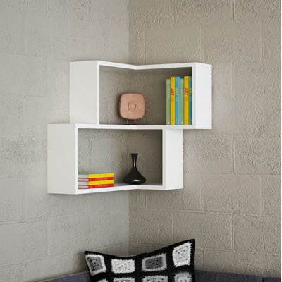 Wall Shelf Geometric Tiered Design White Matte Finish Modern