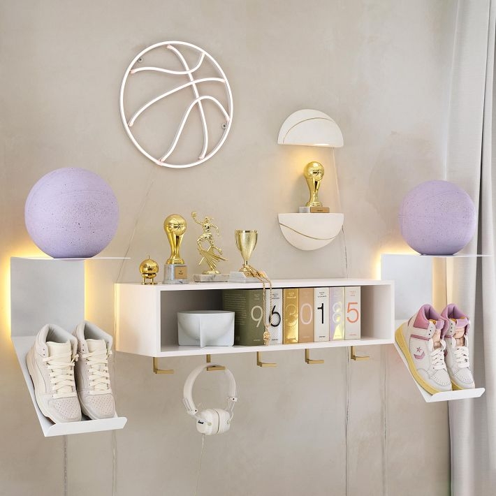 Wall Shelf Gold Hooks White Floating Ledge Integrated Rail
