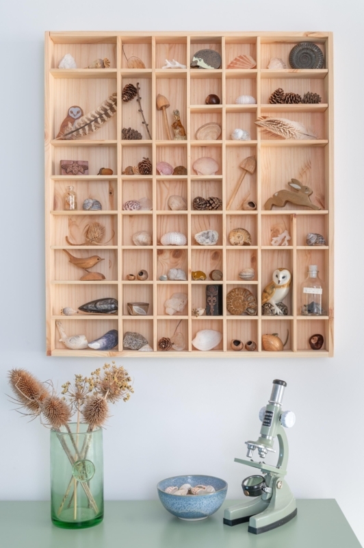 Wall Shelf Grid Design Multi Compartment Unfinished Wood Large