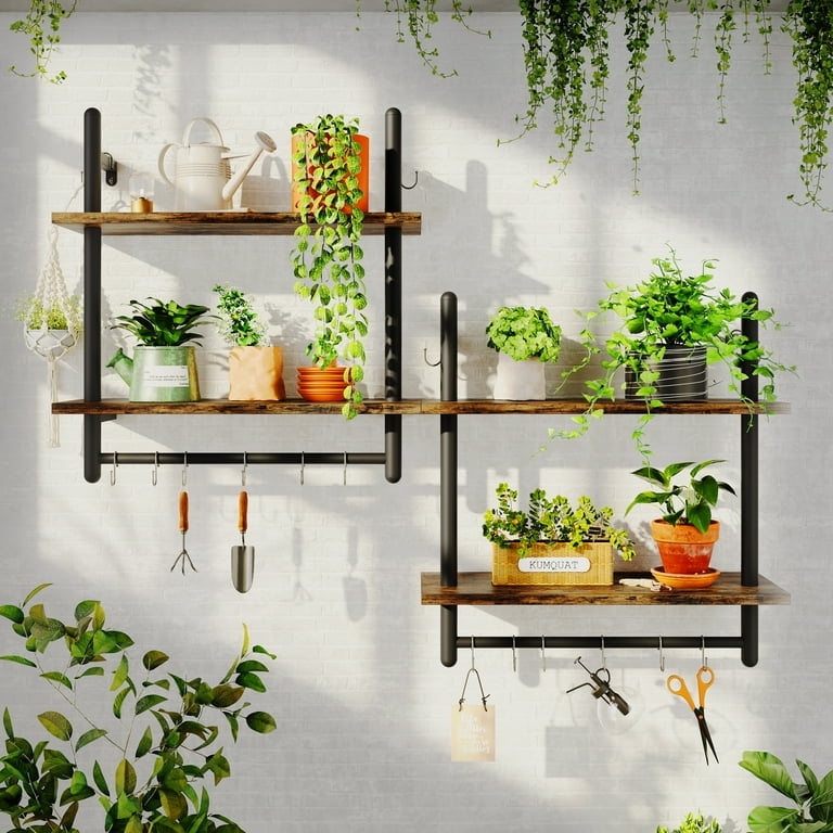 Wall Shelf Hanging Bar with Hooks Compact Industrial Kitchen