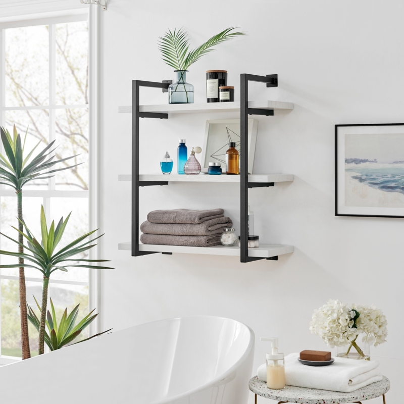 Wall Shelf Hanging Bracket Design White Birch Industrial Metal Display
