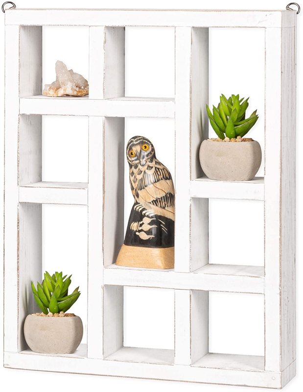 Wall Shelf House Shaped Multi Compartment Whitewashed Curio Organizer