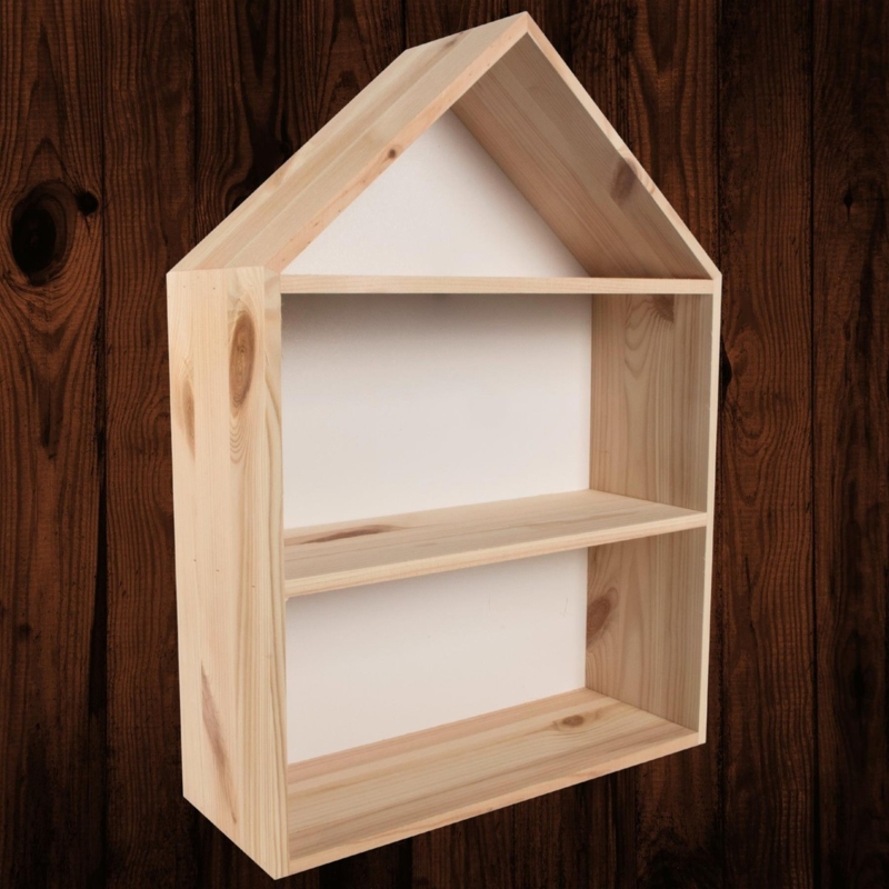 Wall Shelf House Shaped Scandinavian Wood with Compartments