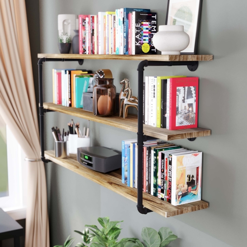 Wall Shelf Industrial Pipe Brackets Long Plank Silhouette