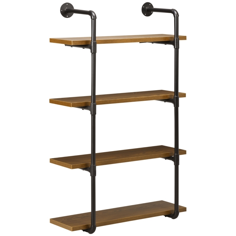 Wall Shelf Industrial Pipe Frame Four Tier Rustic Brown