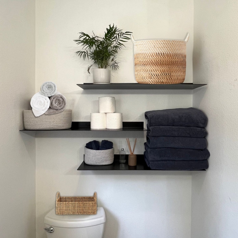 Wall Shelf Industrial Wood and Iron Contrast for Bathroom Storage