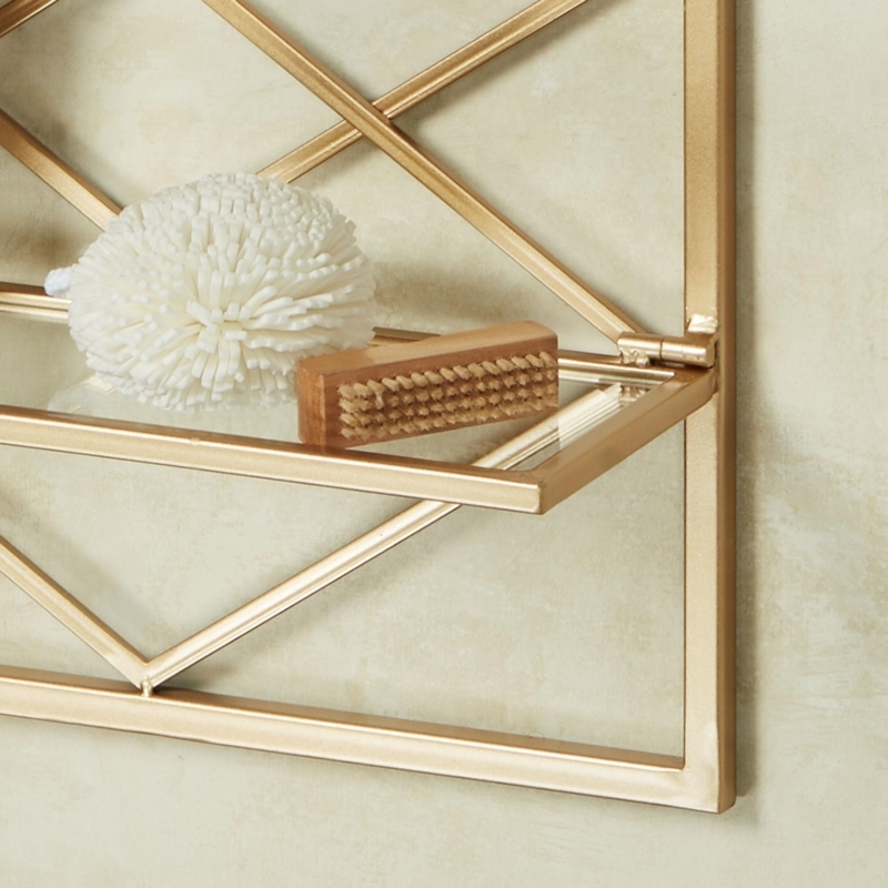 Wall Shelf Interlocking Diamond Gold Metal Three-Tier Glass