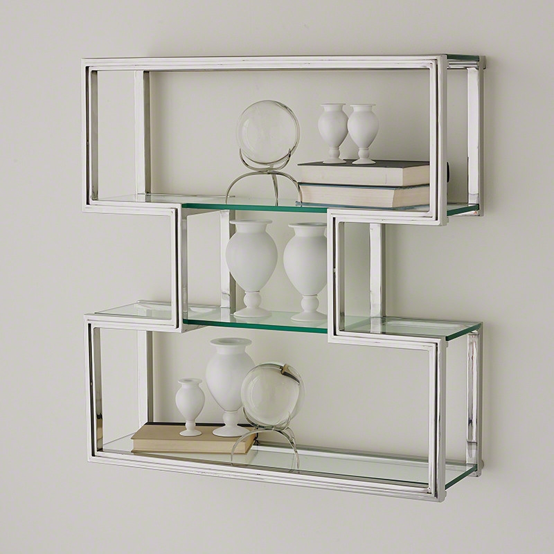 Wall Shelf: Interlocking Frames Brushed Silver, Sleek Architectural Wall Decor