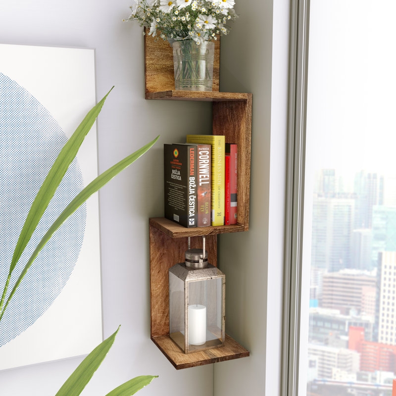 Wall Shelf Interlocking Rectangles Warm Wood Floating Display (71 chars)