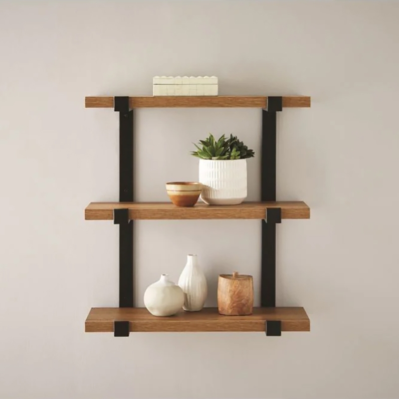 Wall Shelf Ladder Style Metal Frame Light Oak Industrial Shelving Unit