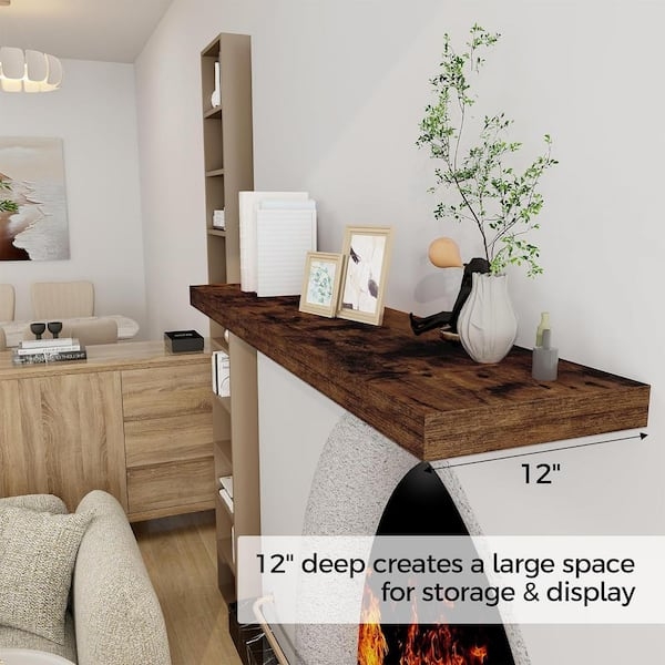 Wall Shelf Long Profile Rustic Brown Wood Floating Design