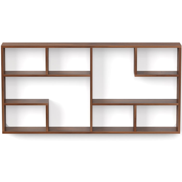 Wall Shelf Modern Asymmetric Walnut Finish Multi-Level Display