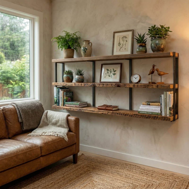 Wall Shelf Modern Farmhouse Style with Thick Wood Planks