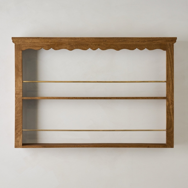 Wall Shelf Modern Farmhouse Wood Brass Rails Plate Display Ledge