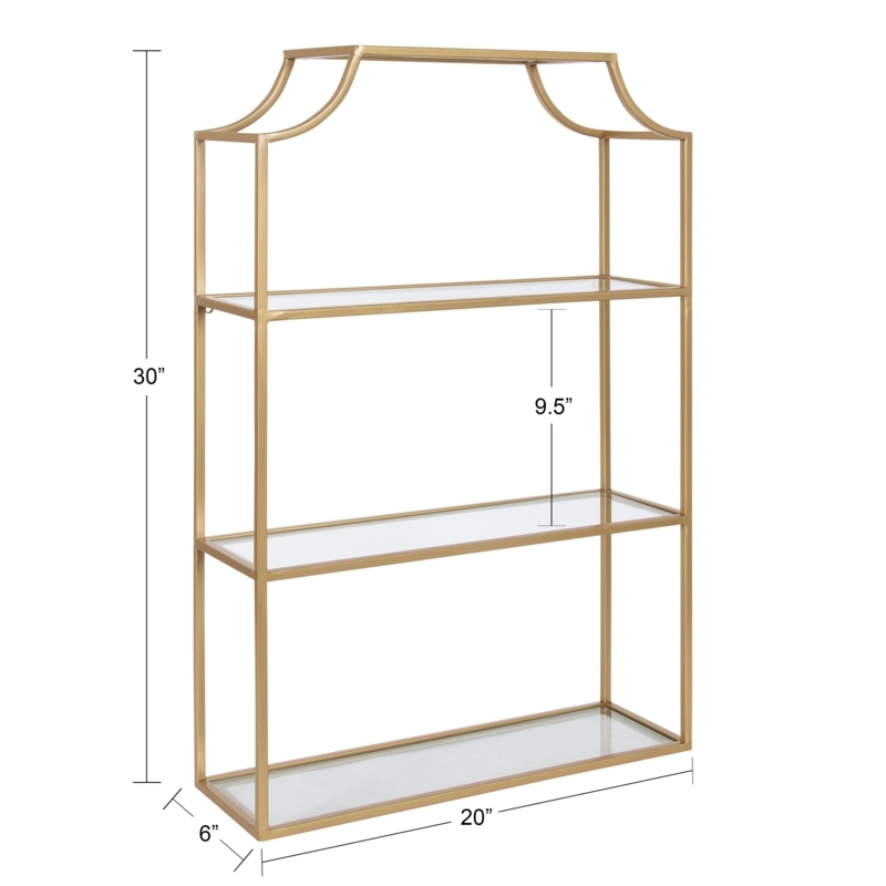 Wall Shelf Open Geometric Sides Gold Metal Frame Two-Tier