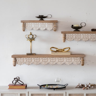 Wall Shelf Picture Ledge: Vintage White Picture Ledge Shelves Carved