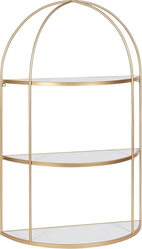 Wall Shelf Pill-Shape Silhouette Arched Gold Frame Three-Tier