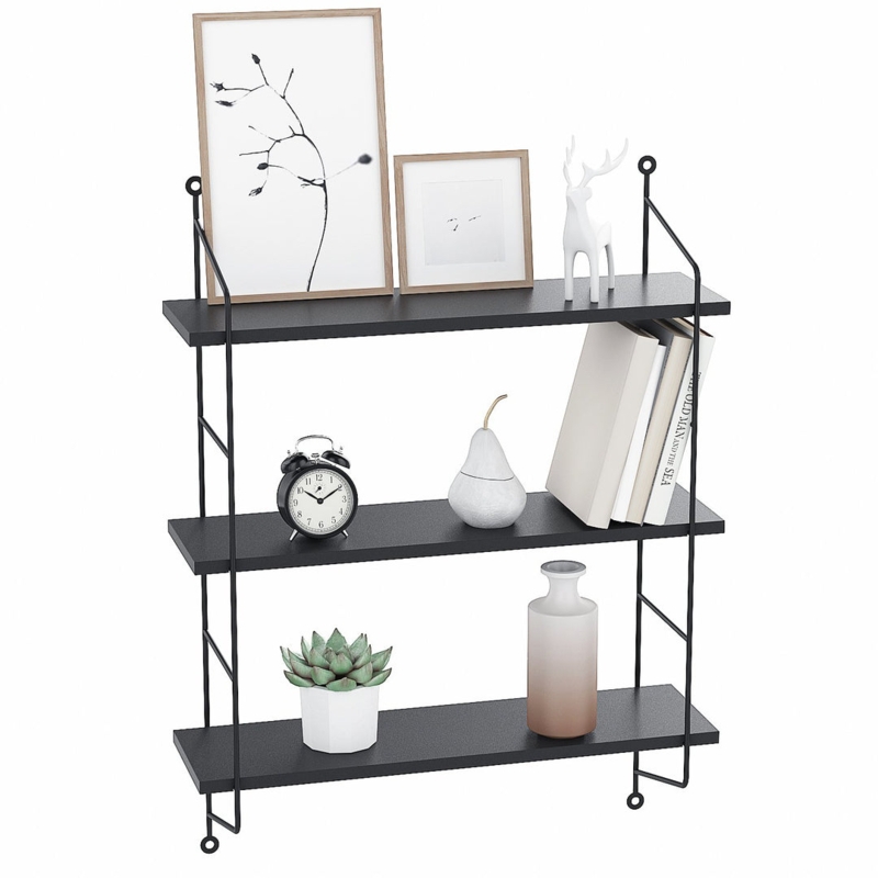 Wall Shelf Pipe Brackets Wood Toned Planks Set