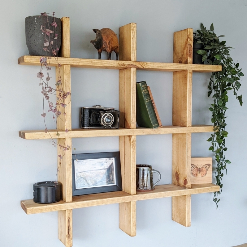 Wall Shelf Reclaimed Wood Multi Compartment Asymmetric Display