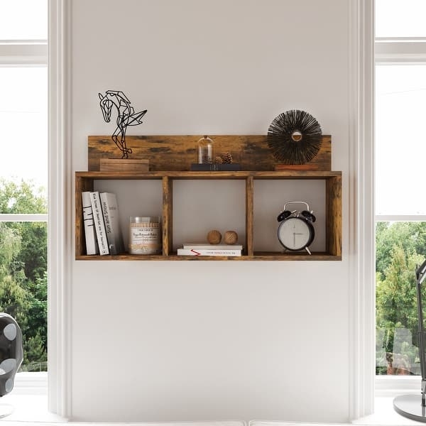 Wall Shelf Rustic Distressed Wood Triple Cubby with Ledge