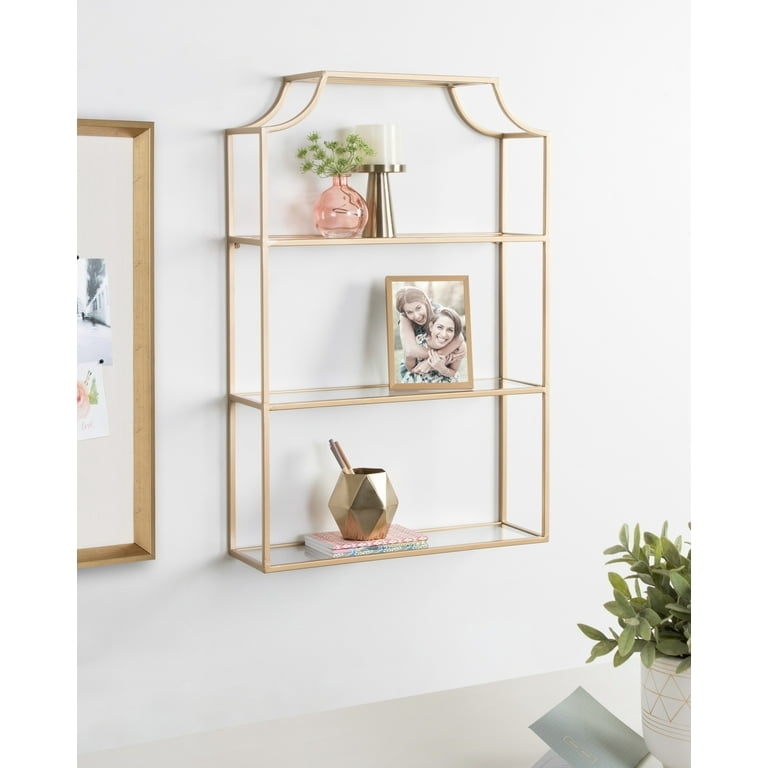 Wall Shelf Scalloped Frame Three-Tier Gold and White Decor