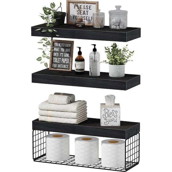Wall Shelf Set of Three Wood and Metal with U-Shaped Brackets