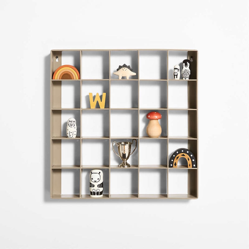 Wall Shelf Three Tier Clay Brown Metal Tray Shelves Slim