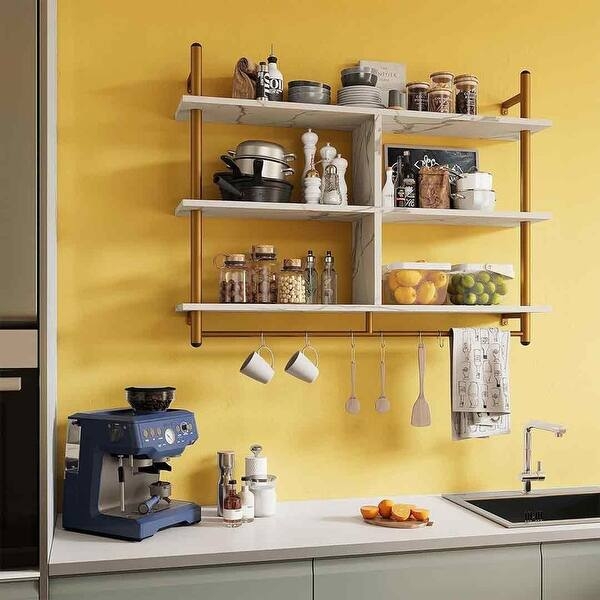 Wall Shelf Three Tier Industrial Pipe Mug Hooks Coffee Bar