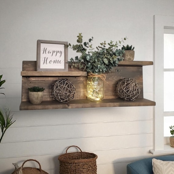 Wall Shelf Three Tier Ledge Rustic Farmhouse Wood