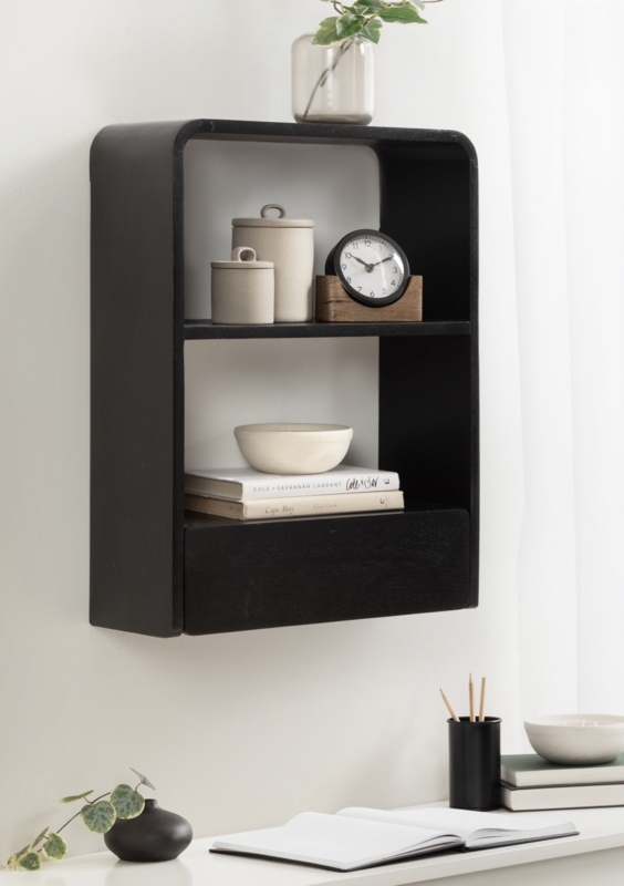 Wall Shelf Three Tier Matte Finish featuring Integrated Drawer and Cutouts