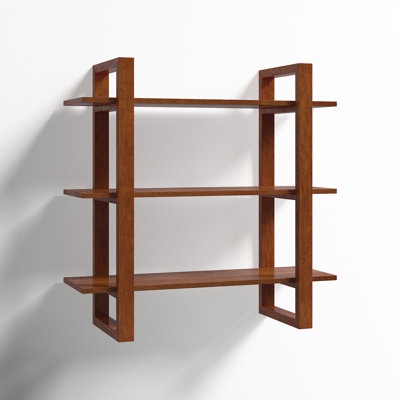 Wall Shelf Tiered Design Light Brown Wood Scandinavian Style