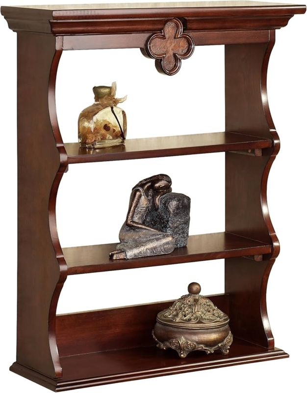 Wall Shelf, Traditional Walnut Finish, Scrolling Corbel Brackets