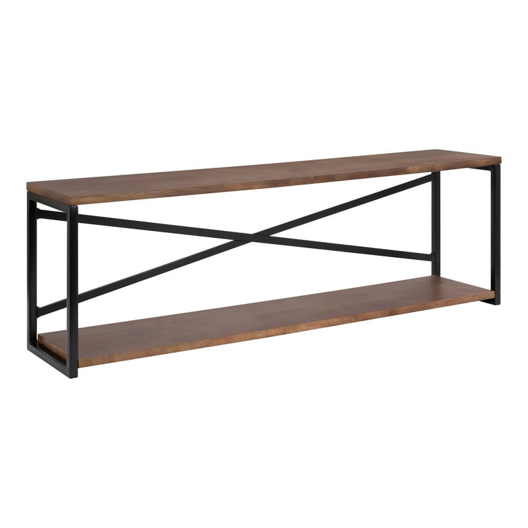 Wall Shelf Two Tier Black Metal Frame Wood Modern Farmhouse