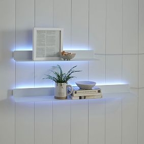 Wall Shelf White Backlit Warm Ambient Light Floating Mount Modern Ideas