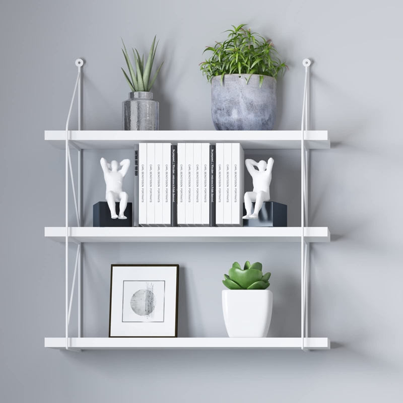 Wall Shelf White Matte Finish Ladder Style Supports