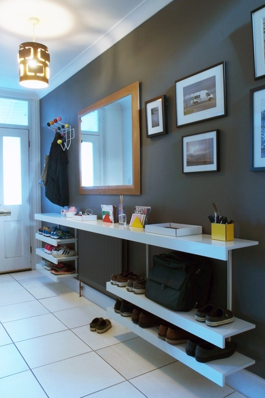 Wall Shelf, White Modular Track System, Adjustable Metal Shelving